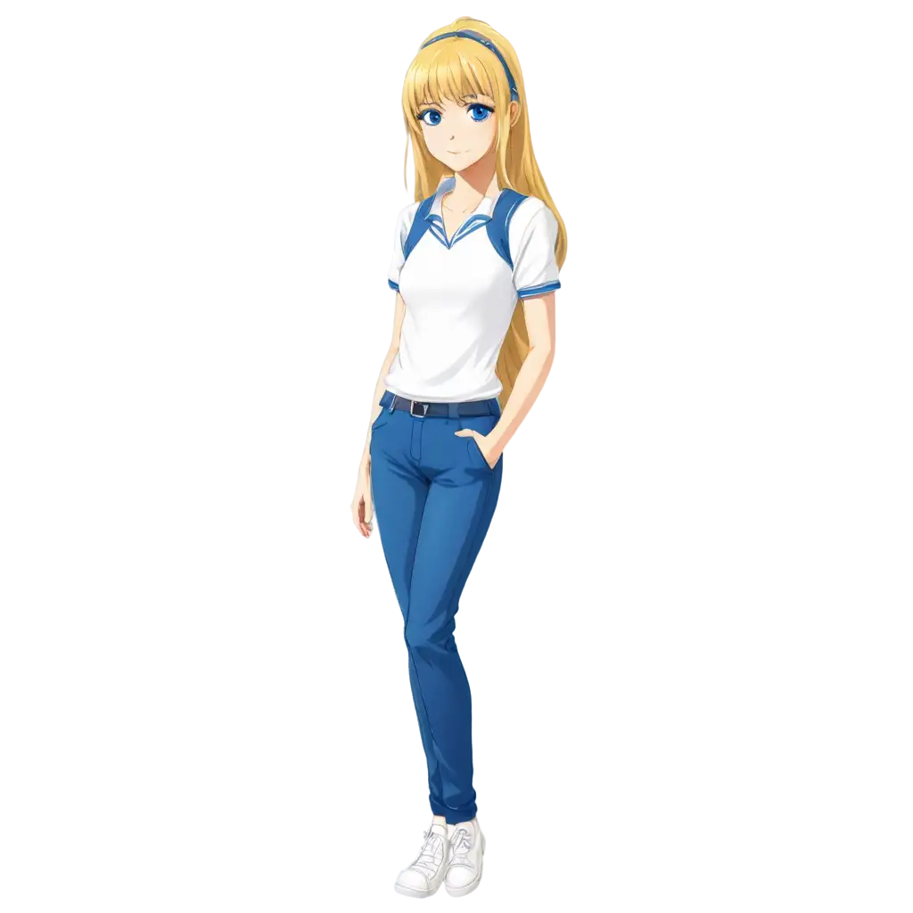 Anime-Teen-Princess-Full-Body-PNG-Image-with-Blond-Hair-and-Blue-Eyes-with-white-shirt-and-blue-pants