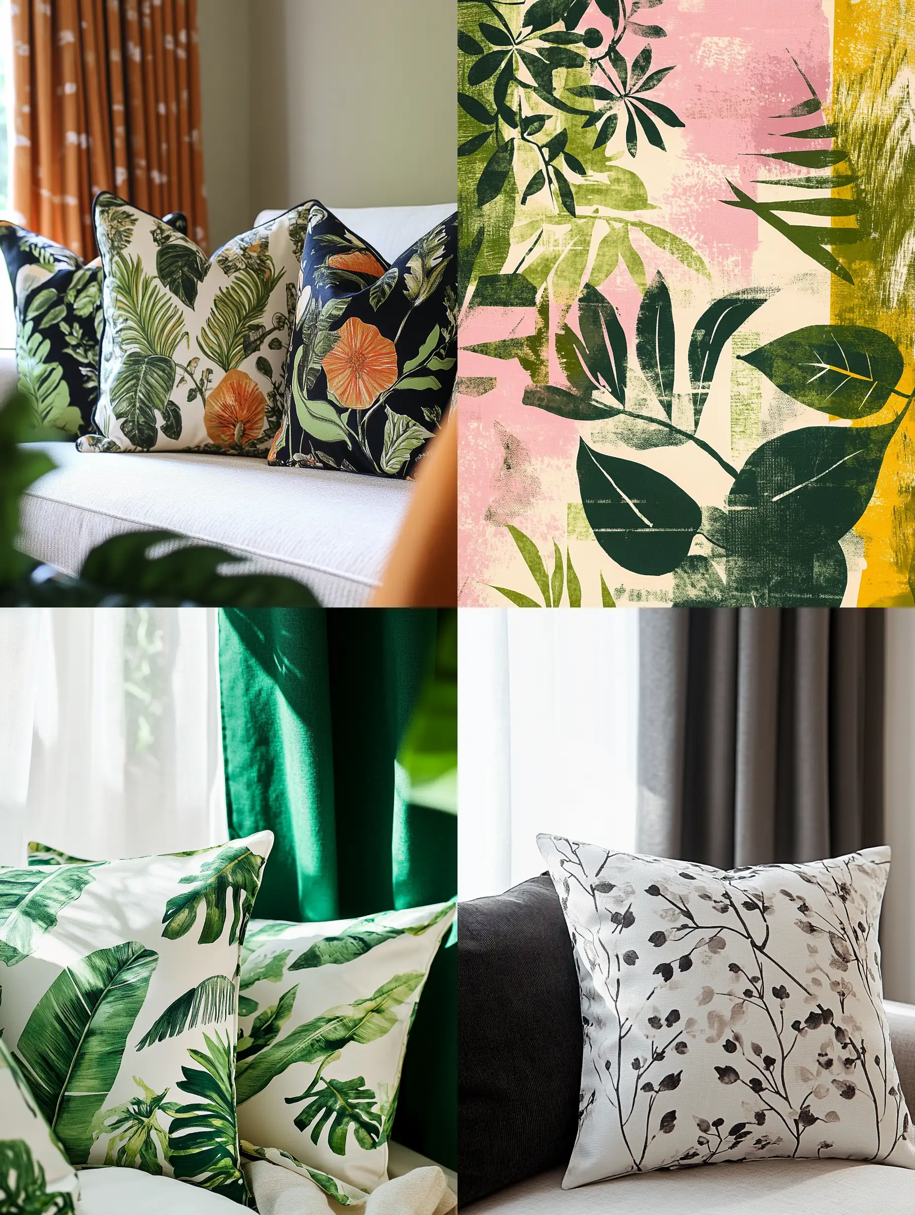 Stylish-Modern-Vegetal-Print-Drapery-and-Cushions-for-Home-Decor