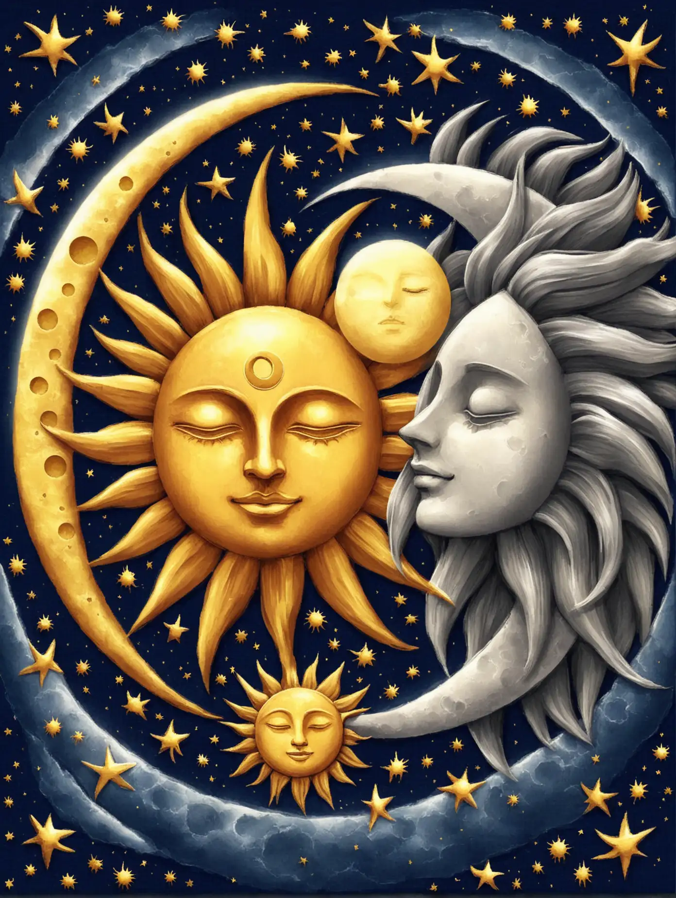 Celestial Bodies Sun and Moon in Harmony