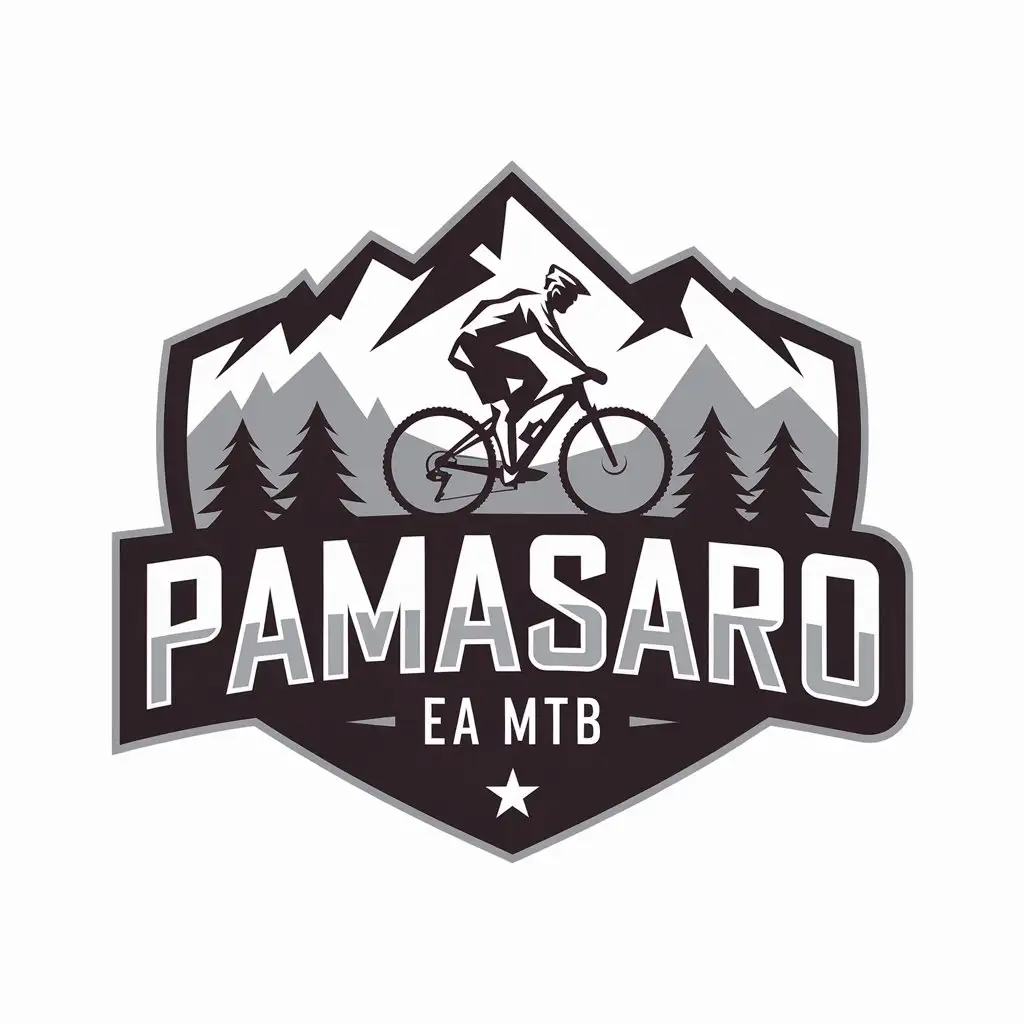 LOGO Design for PAMASARO EA MTB Cyclist on Mountain Bicycle with Mountains Theme for Travel Industry