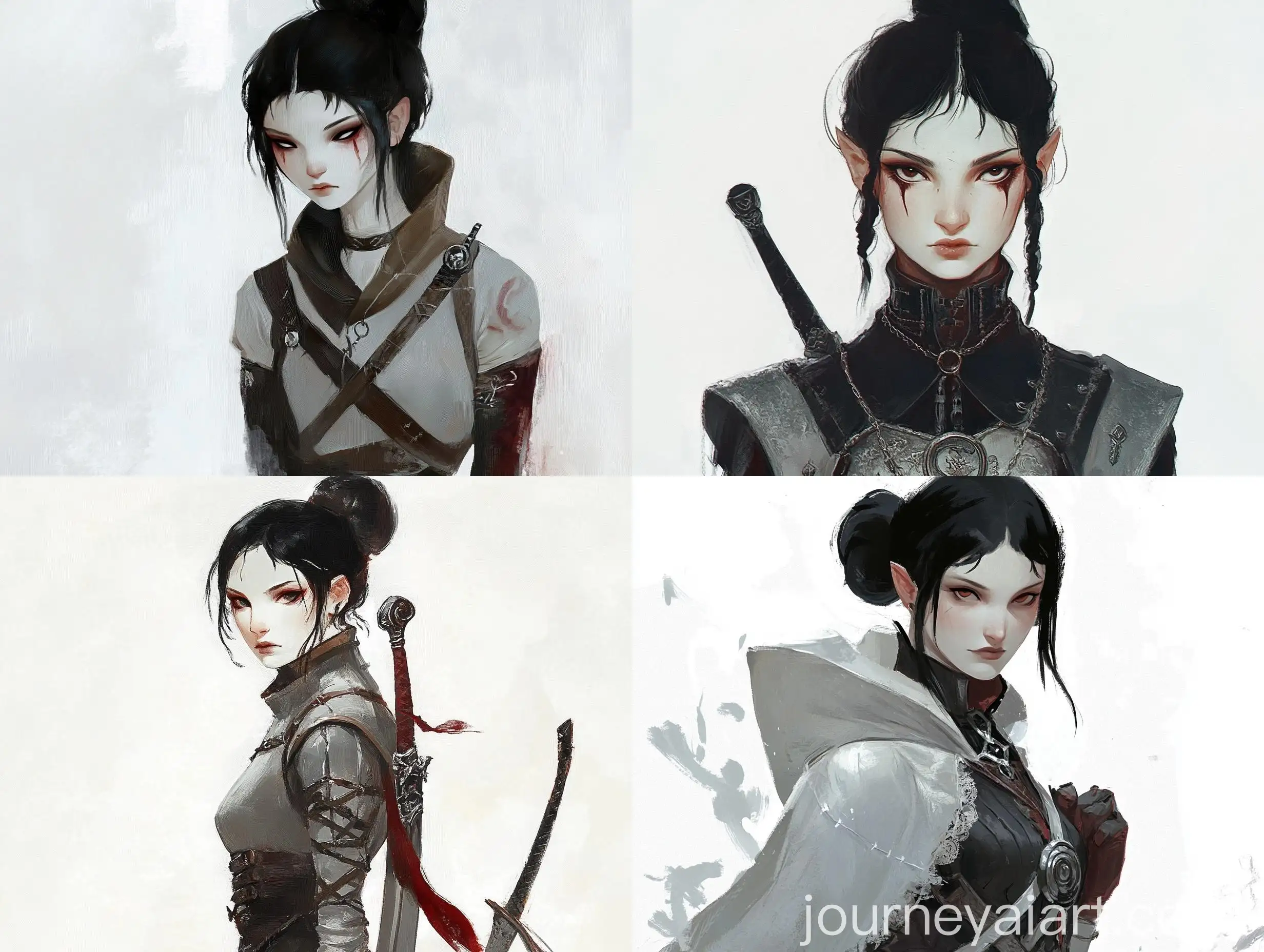 Albino-Female-Tiefling-Monster-Hunter-Portrait-in-Painted-Style
