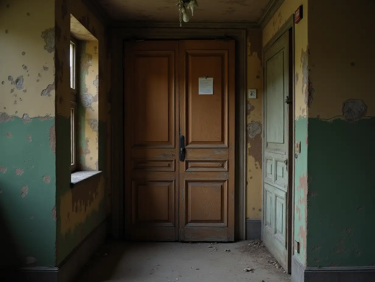 CloseUp-of-a-Wooden-Door-in-an-Abandoned-Psychiatric-Hospital