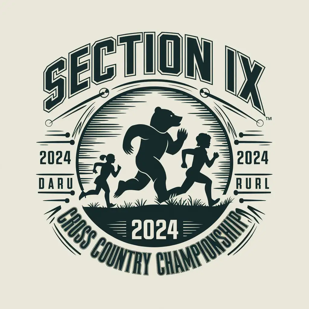 LOGO Design for Section IX Cross Country Vintage Tshirt with Running Bear and Kids Silhouettes