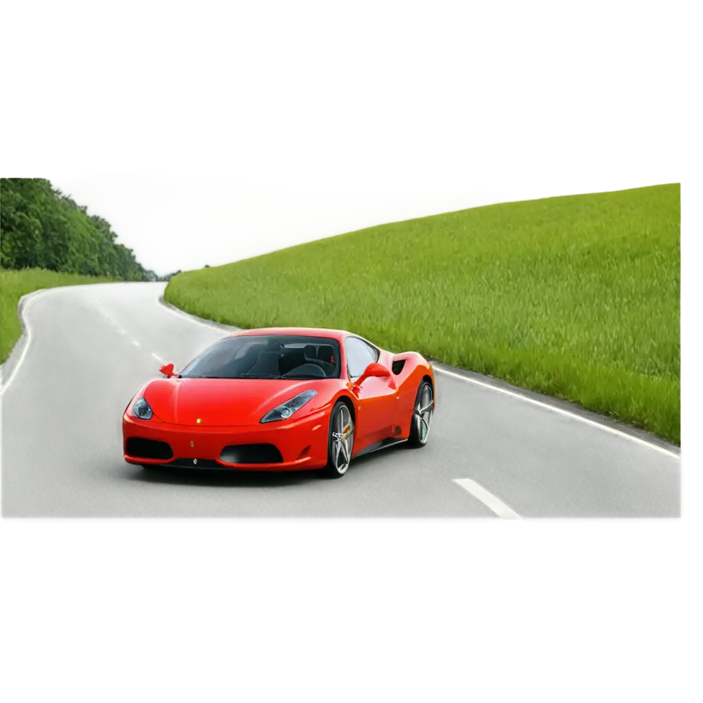 HighQuality-Ferrari-on-Green-Road-PNG-Image-Capture-the-Elegance-in-Every-Detail