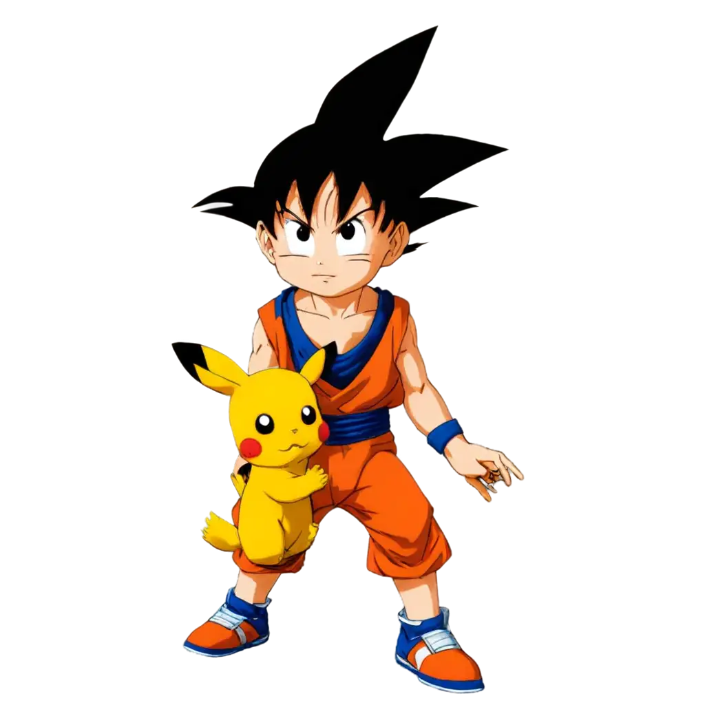 Goku-Playing-with-Pikachu-PNG-A-Vibrant-Fusion-of-Iconic-Characters-for-Your-Projects