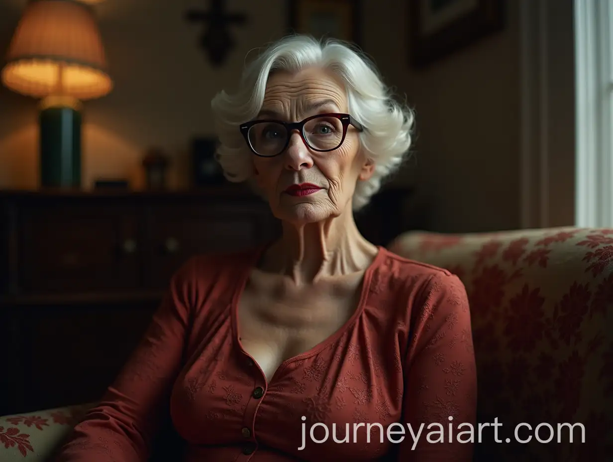 Elegant-70YearOld-Woman-with-Bold-Makeup-Sitting-on-a-Couch-in-a-Vintage-Sarafan