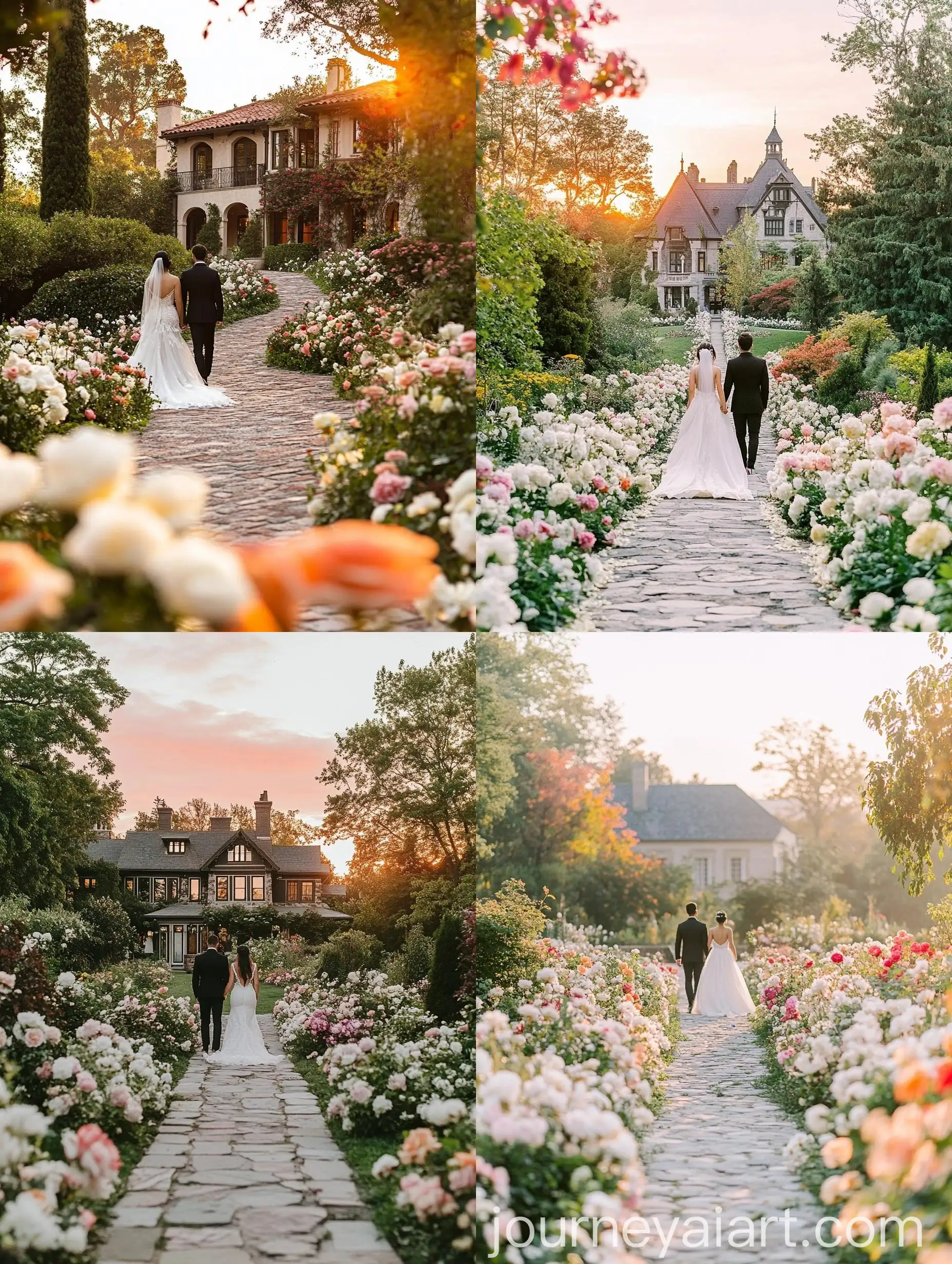 Romantic-Wedding-Aisle-with-Bride-and-Groom-at-Sunset