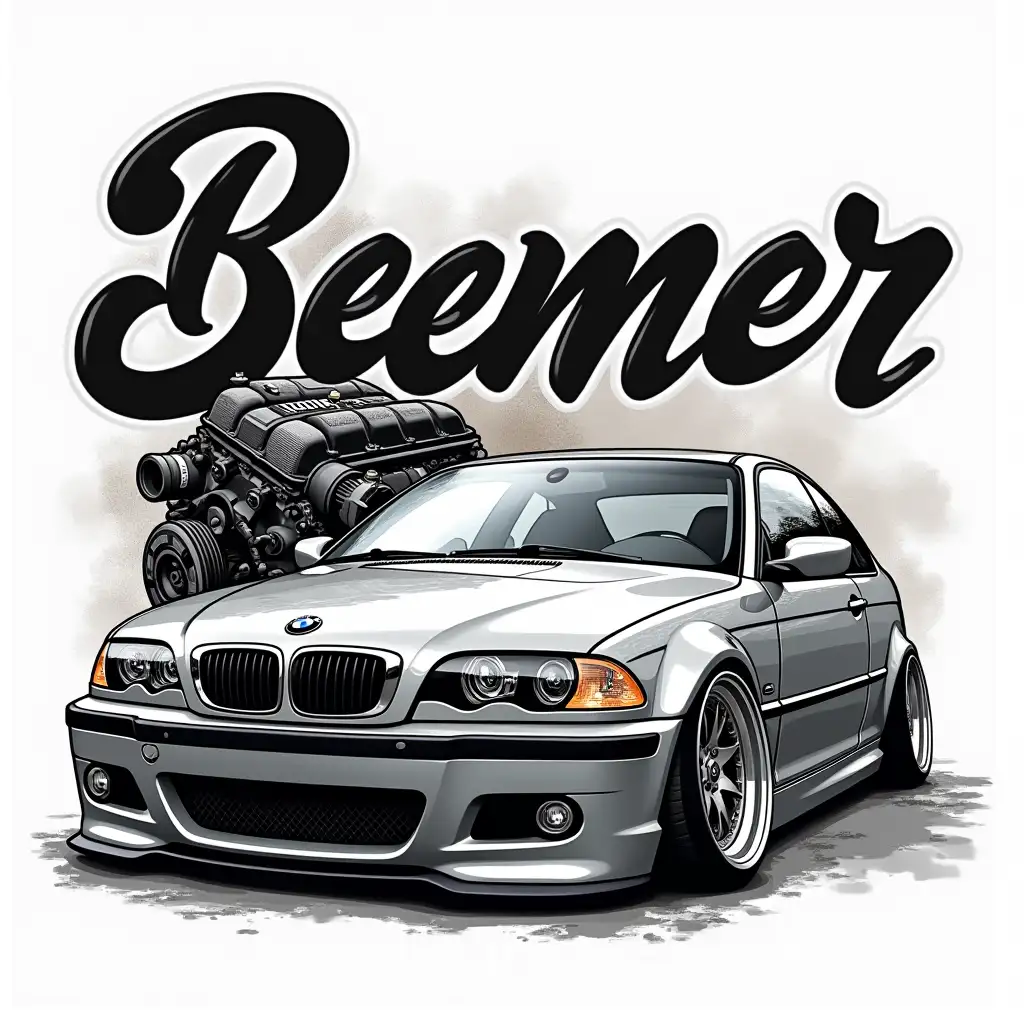 BMW-E46-with-Lowering-Springs-and-Camber-in-Street-Art-Style-with-M54-Engine-Background