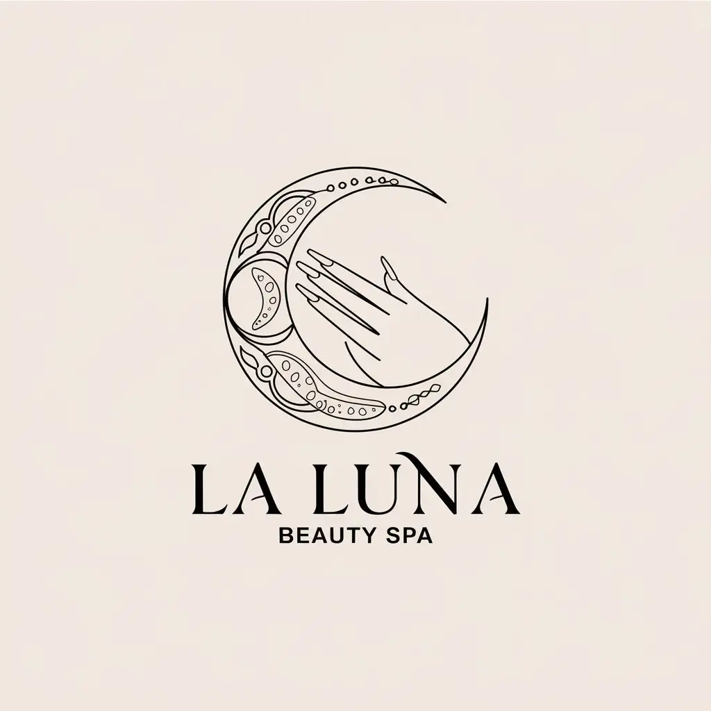 LOGO Design for La Luna Elegant Moon Womans Hand with Long Nails for Beauty Spa Industry