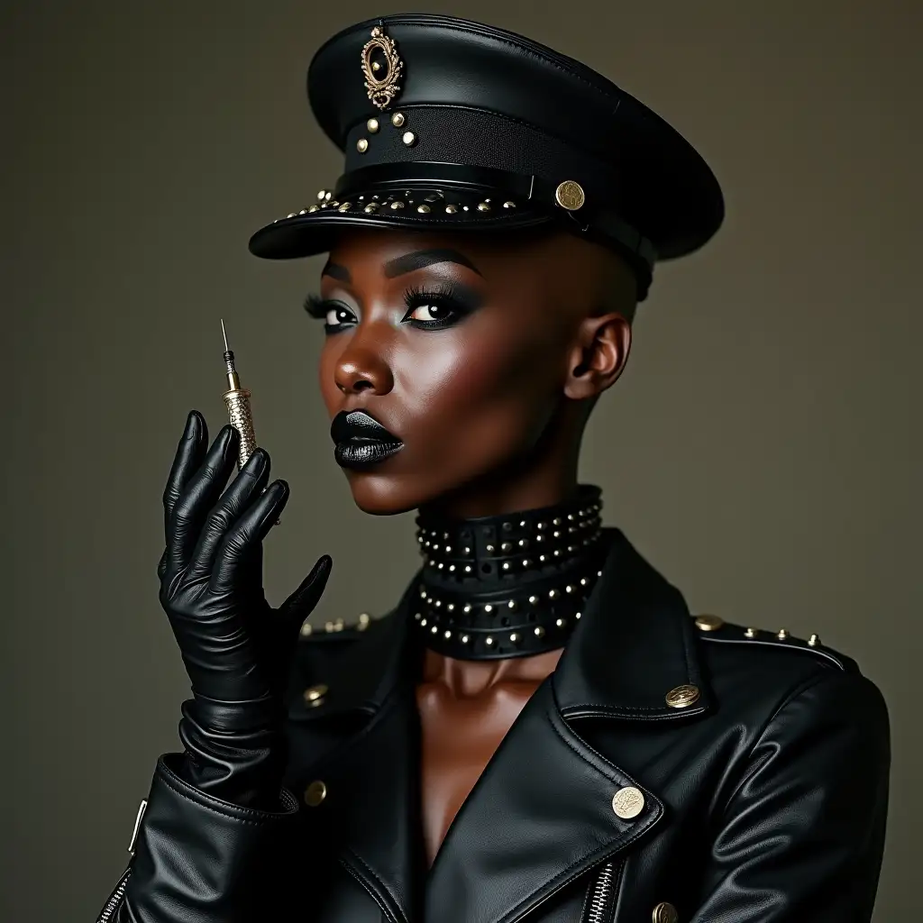 Danai-Gurira-in-Studded-Leather-Outfit-Holding-Injection-Needle