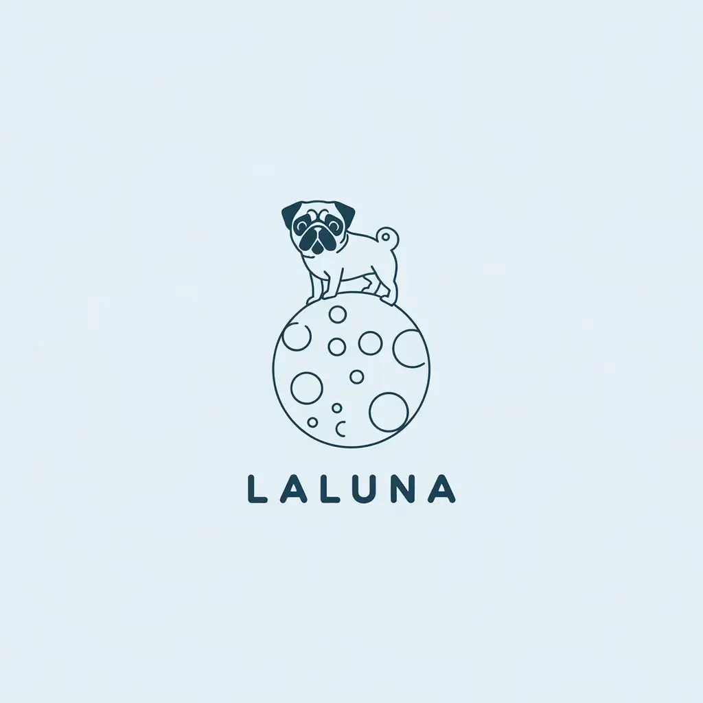 a vector logo design,with the text "LaLuna", main symbol:pug on the moon,Minimalistic,be used in Home Family industry,clear background