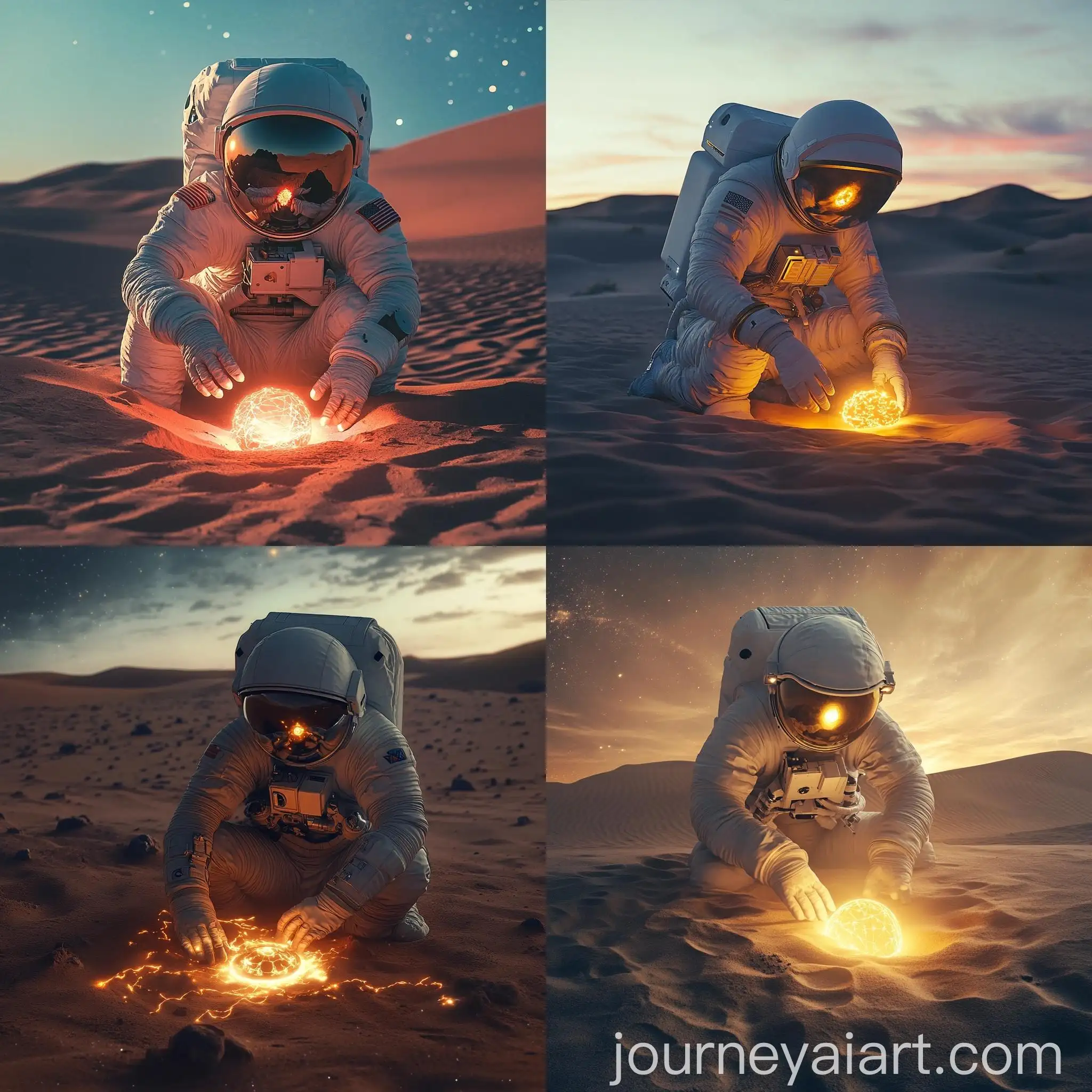 Astronaut-in-Desert-with-Glowing-Artifact-Exploration