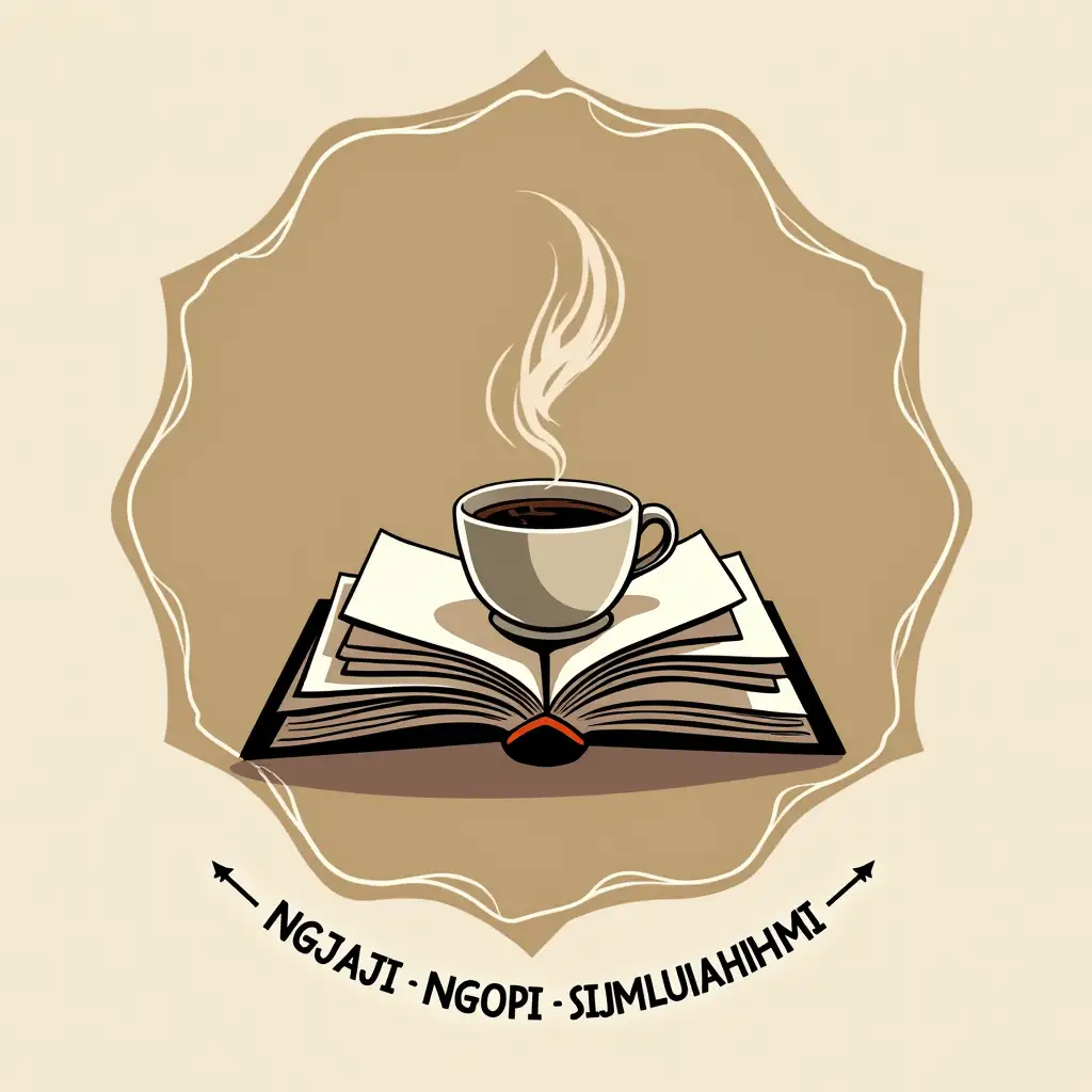 Logo MAJELIS KOPI HITAM. Tagline NGAJI - NGOPI - SILATURAHMI. In the logo there is an image of a book and a cup of coffee. Create a logo with an Islamic feel