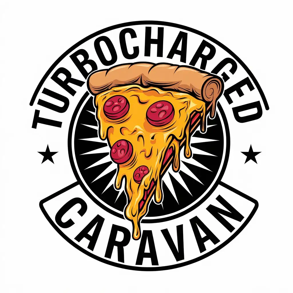 LOGO Design for Turbocharged Caravan Punk Rock Pizza with Melting Cheese and Rock Attitude