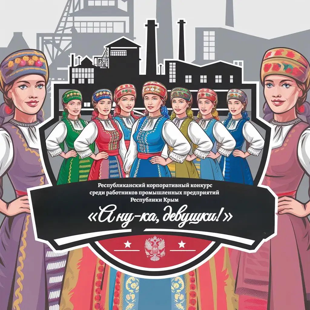 a vector logo design,with the text "well, girls", main symbol:a group of Russian women on the factory and plant in front of Russia,Moderate,clear background