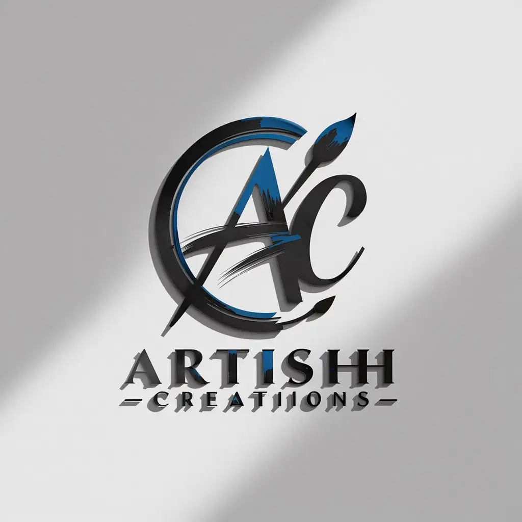 LOGO Design for Artish Creations Sleek Elegant Brushstroke A C with Blue Black Palette