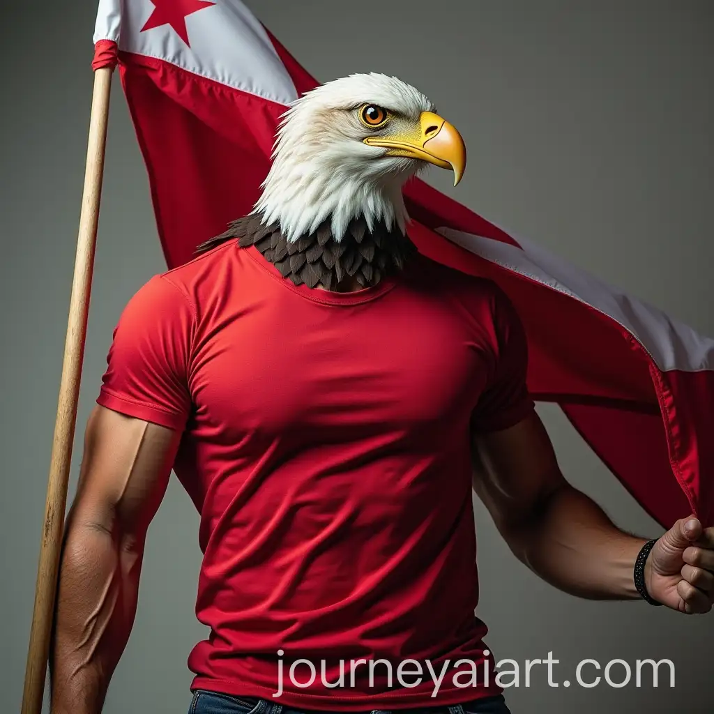 Muscular-EagleMan-Holding-Tongan-Flag-in-Red-TShirt