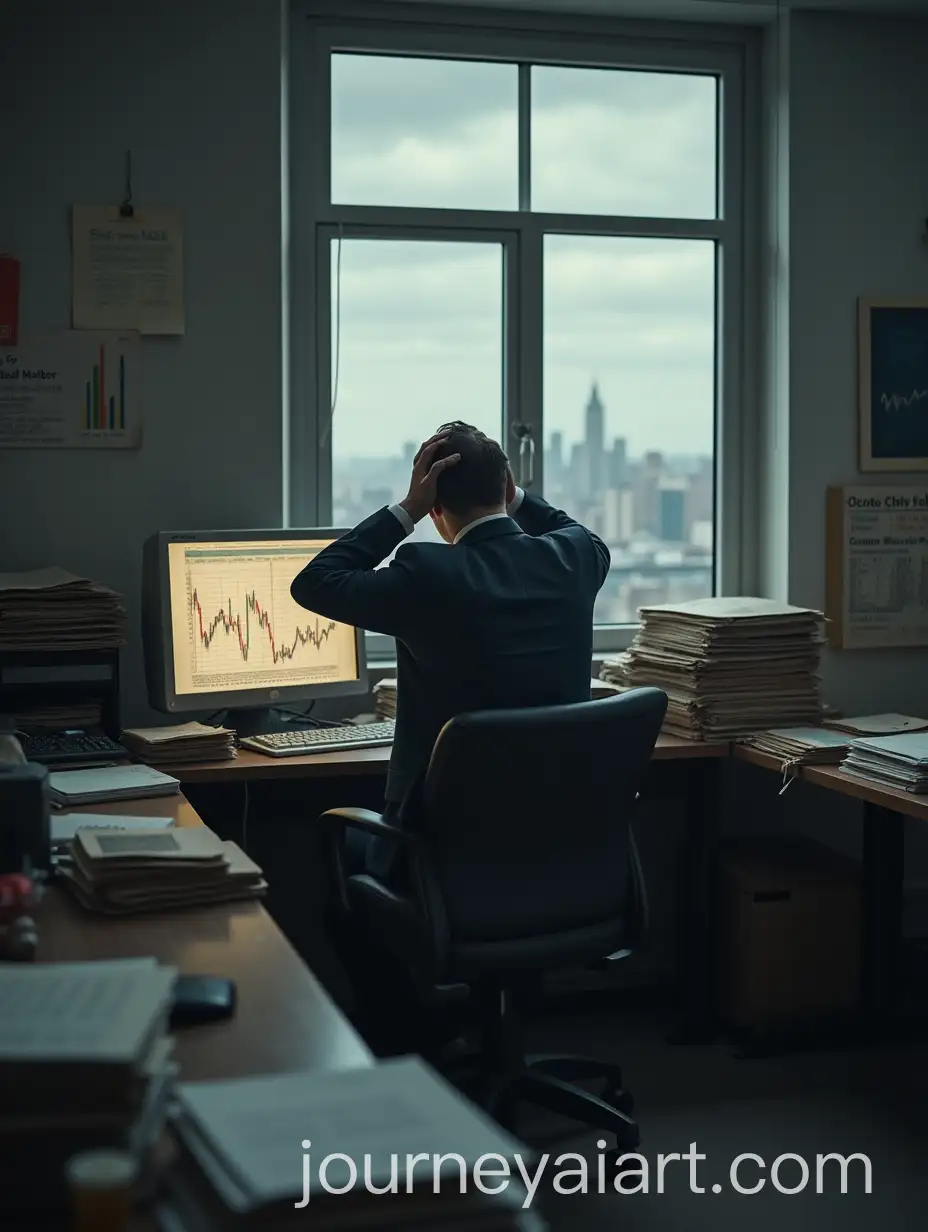 Stressed-Investor-in-a-Dull-Office-SurroundedAI-Image-Prompt-Expansion-by-Paperwork-and-Stock-Charts