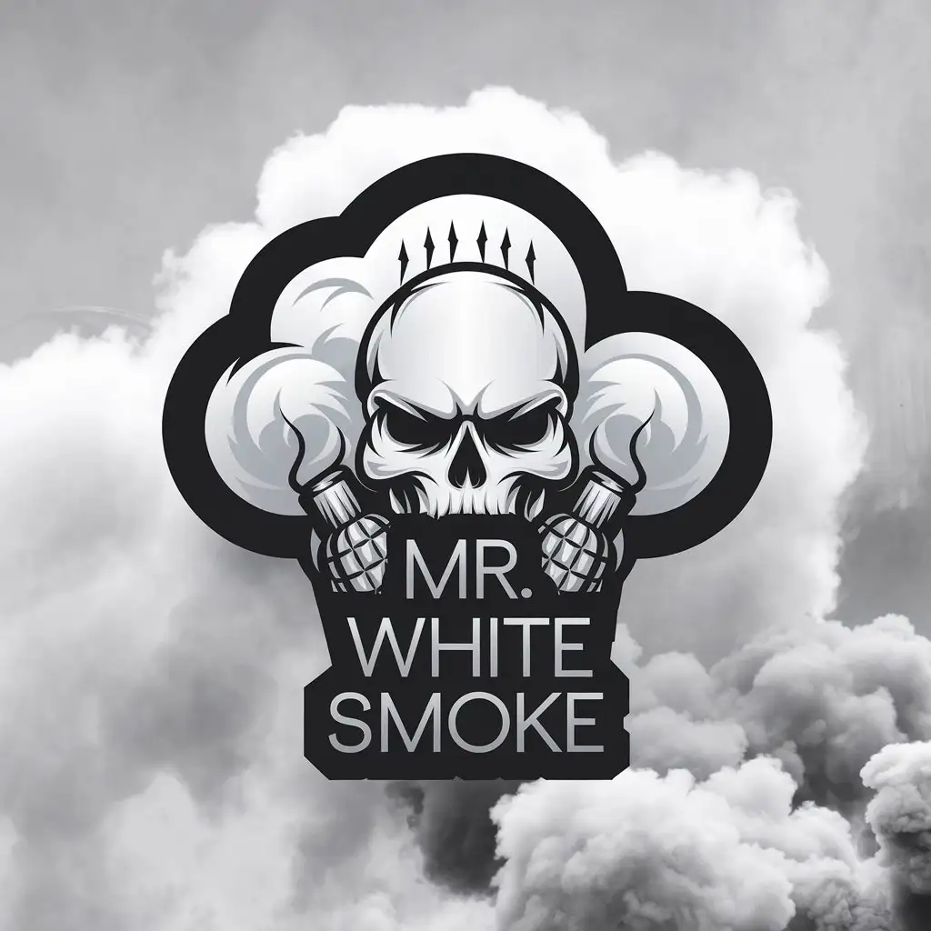 LOGO Design for Mr White Smoke Militar Skull Clouds and Airsoft Theme in a Minimalistic Style