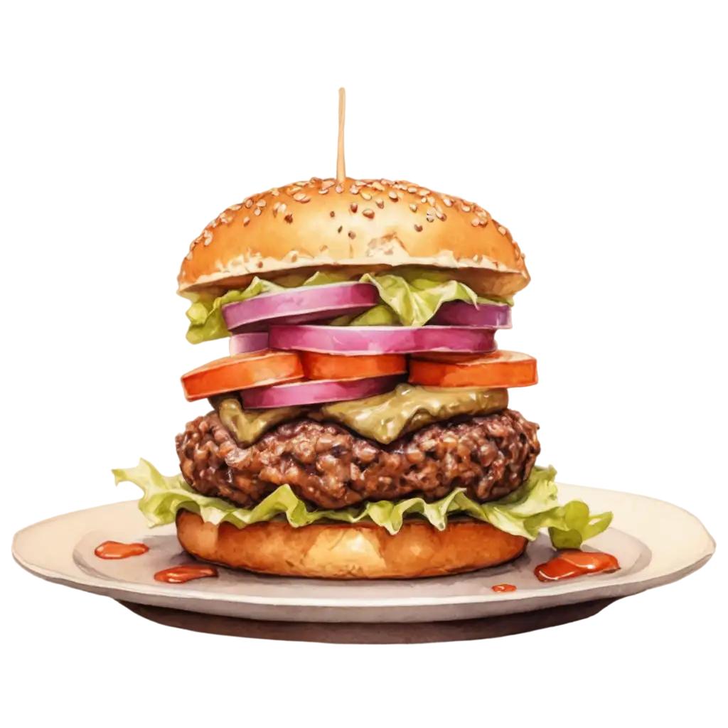 Watercolour-Painted-Style-Hamburger-PNG-Image-Artistic-Rendering-for-Culinary-Themes