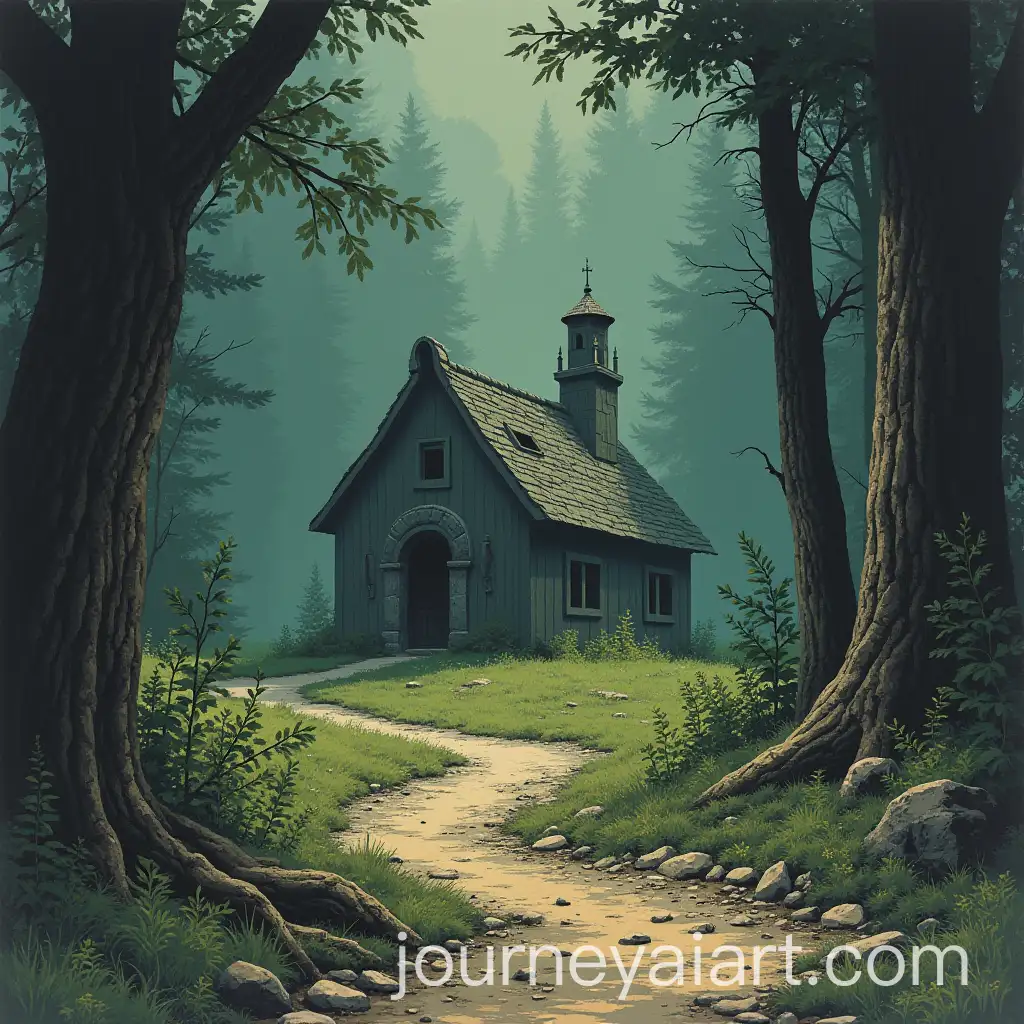 1970s-Dark-Fantasy-Book-Cover-Paper-Art-Dungeons-and-Dragons-Style-Drawing-of-Little-Abandoned-Camp