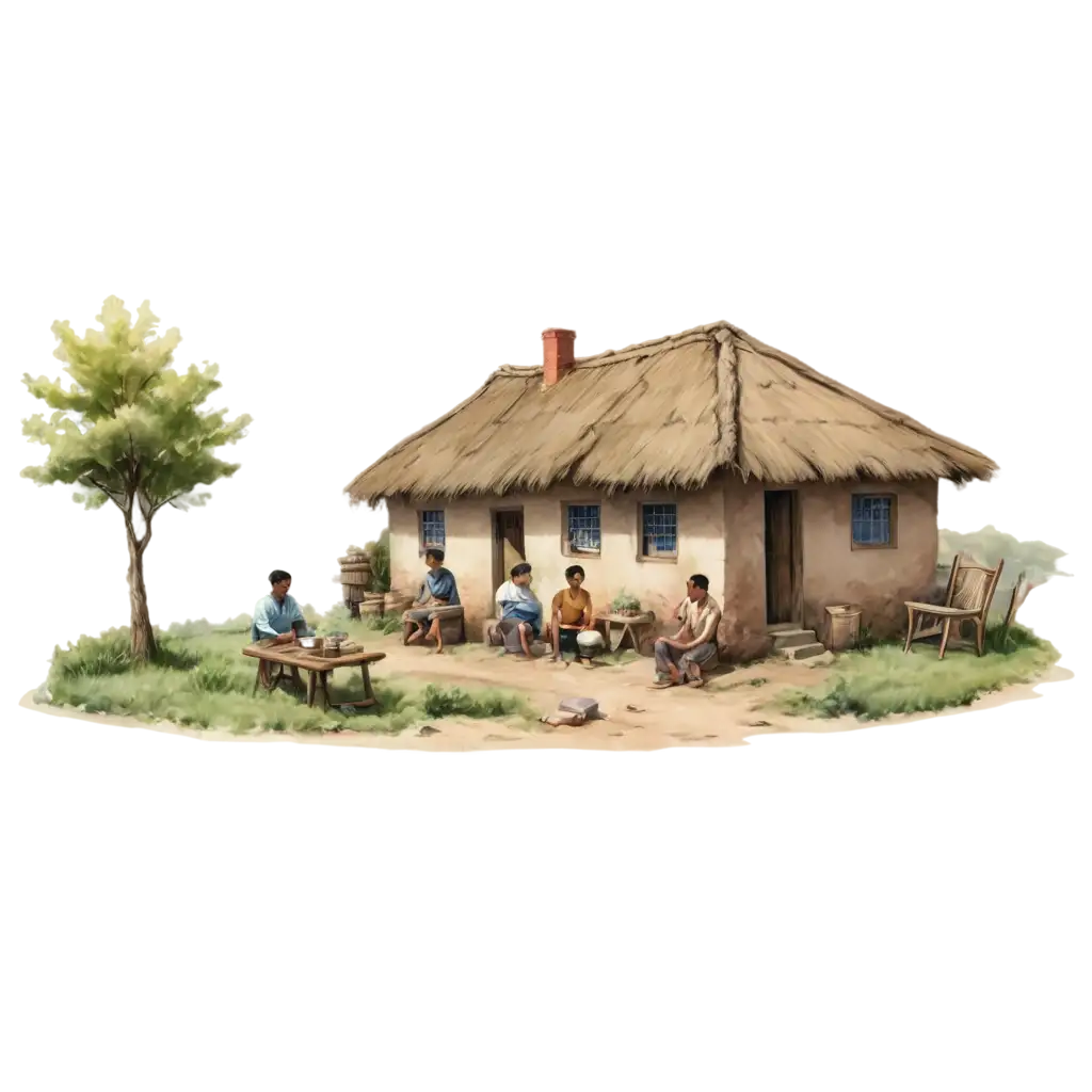 Realistic-Rural-Village-Scene-PNG-A-Peaceful-Countryside-Illustration-in-High-Detail