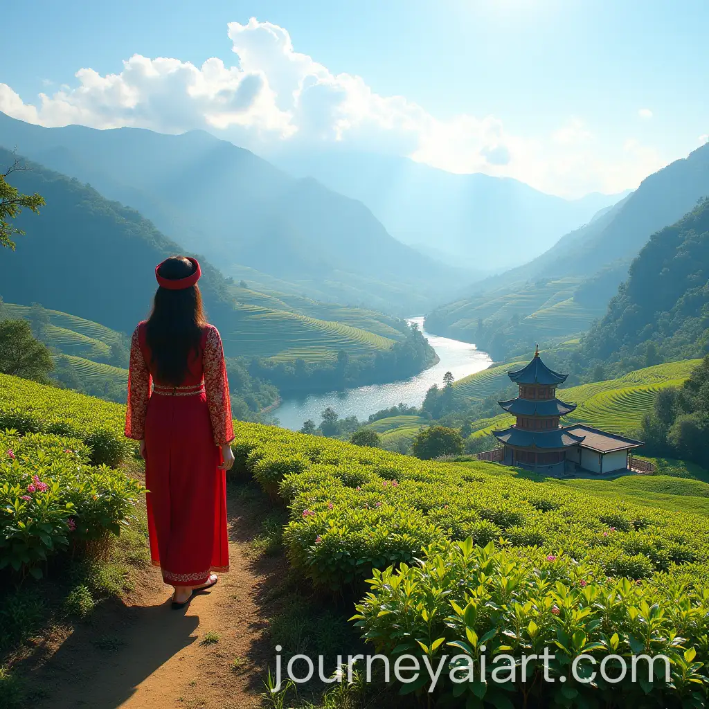 Traditional-Yunnan-Tea-Plantation-with-Scenic-Plateau-and-Young-Women-in-Traditional-Attire