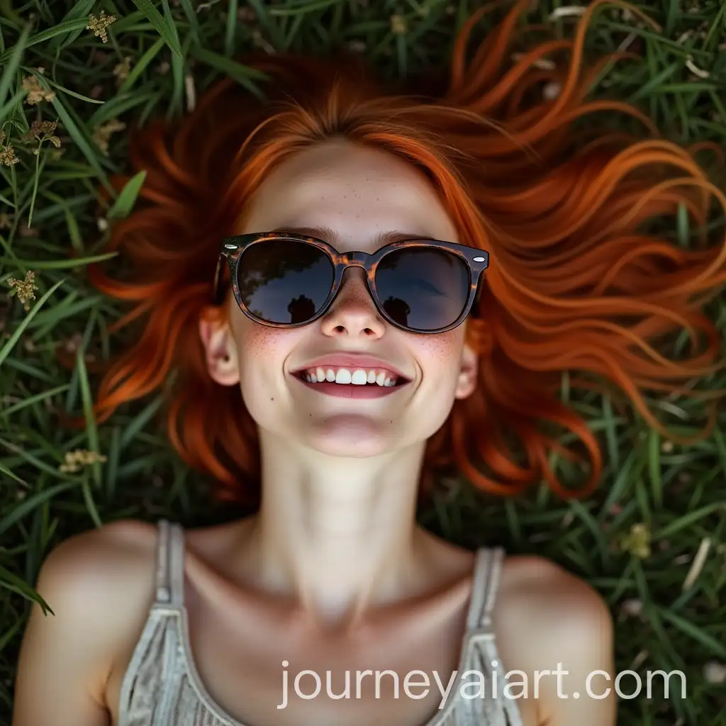 Smiling-RedHaired-Girl-with-Freckles-in-Grass-Portrait-from-Above