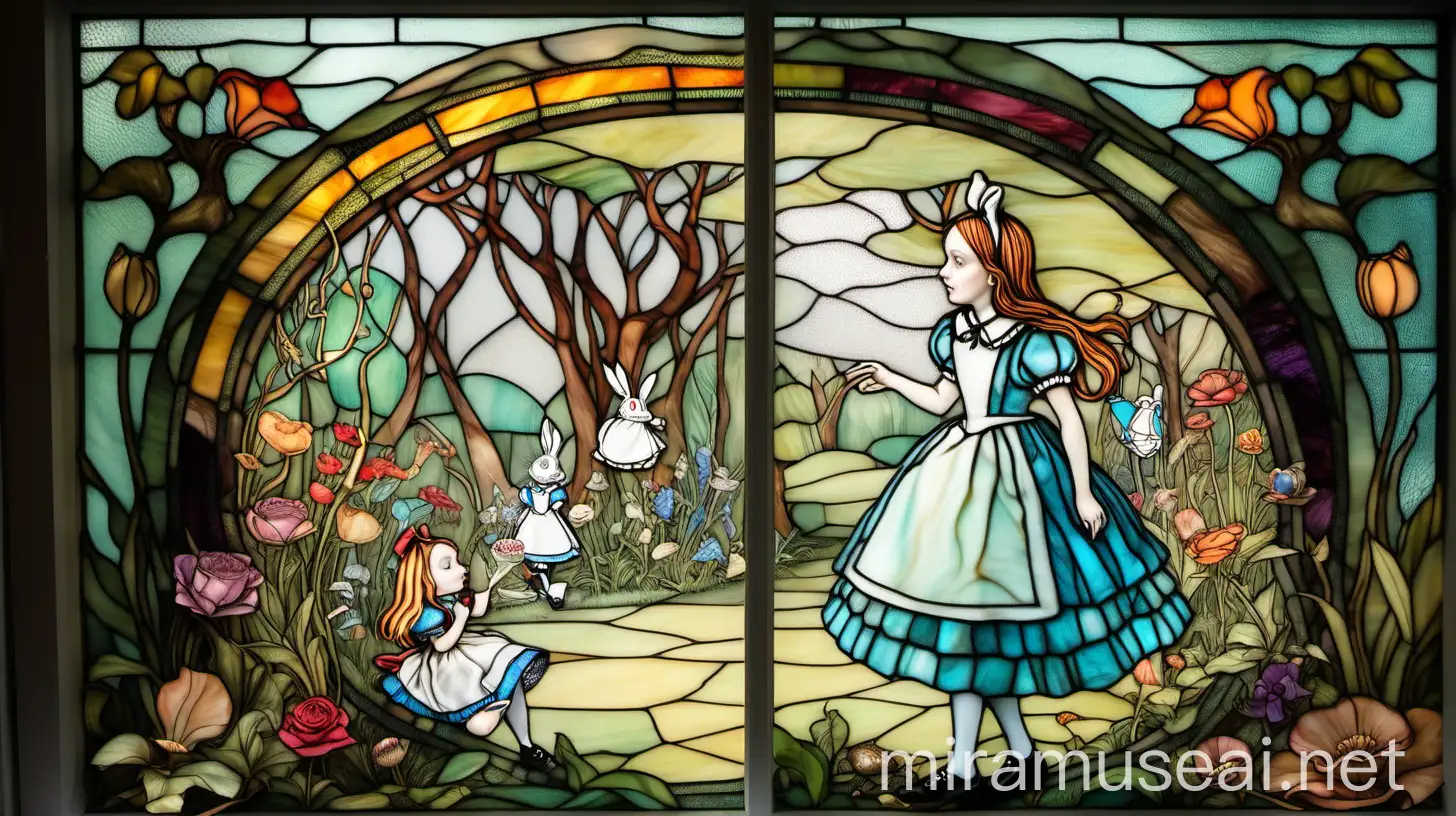 Alice in Wonderland Tiffany Window Panel in a Childrens Room