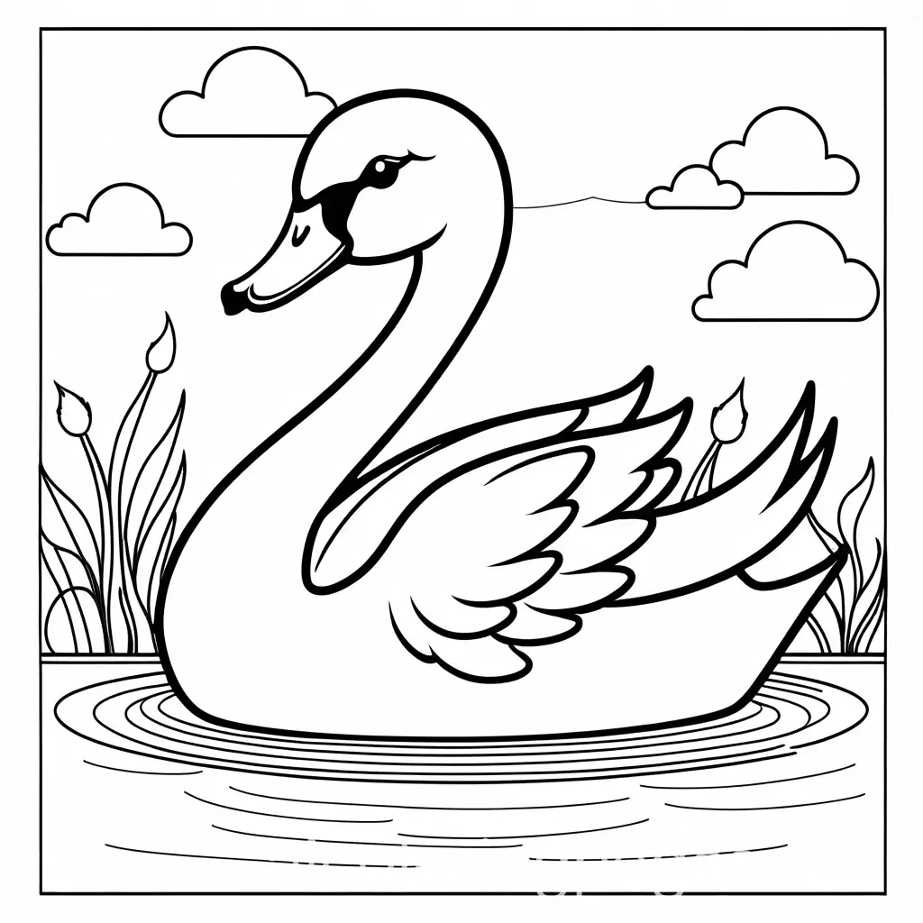 cute swan baby black and white for colouring for children, Coloring Page, black and white, line art, white background, Simplicity, Ample White Space. The background of the coloring page is plain white to make it easy for young children to color within the lines. The outlines of all the subjects are easy to distinguish, making it simple for kids to color without too much difficulty