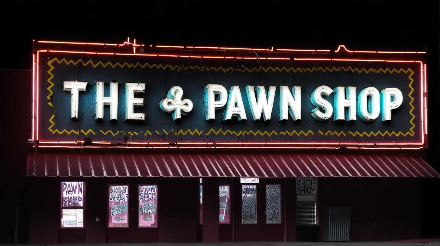 Neon Sign The Pawn Shop in Vibrant Red and Yellow