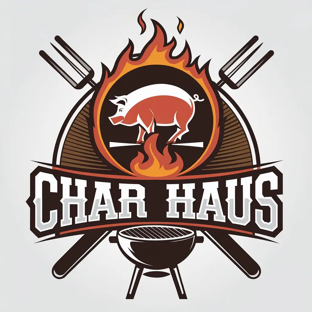 LOGO Design for CHAR HAUS Pig Fire Circle BBQ Theme with a Modern Restaurant Flair