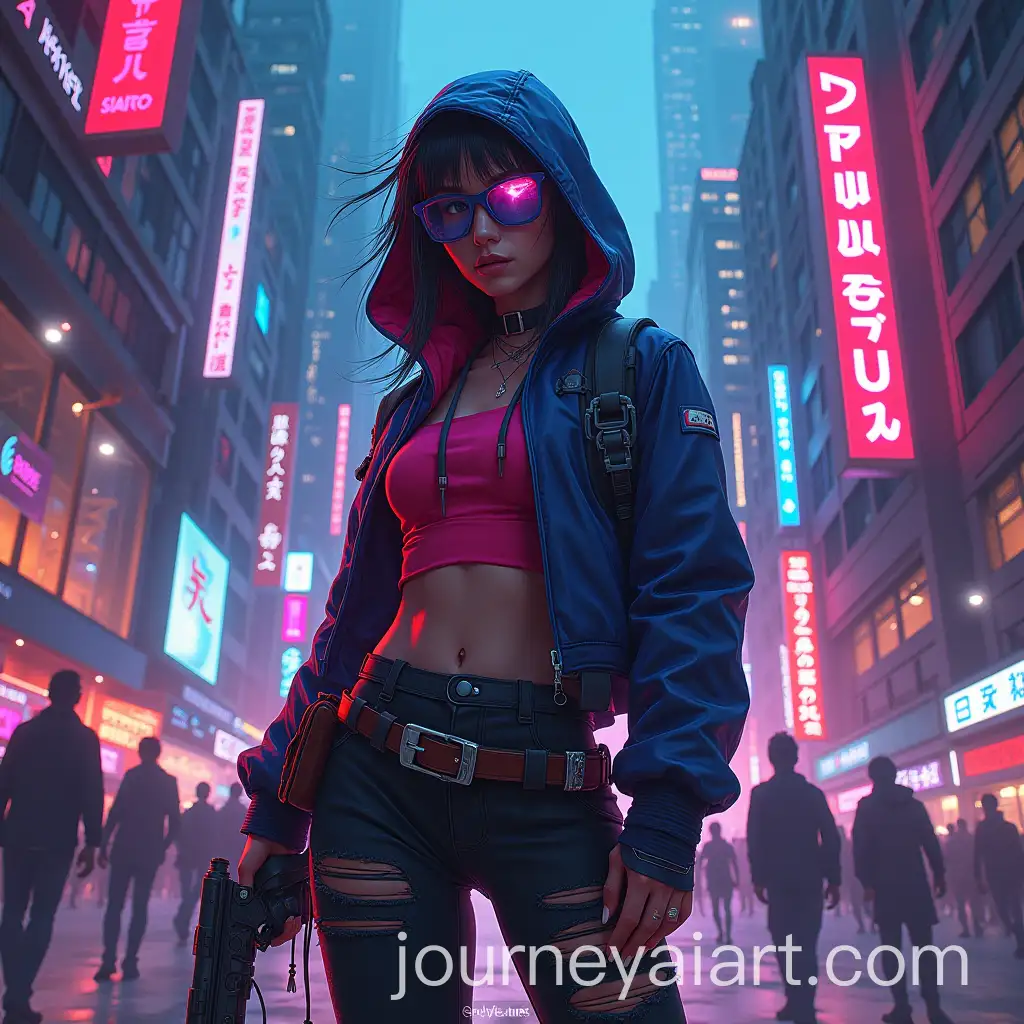 Cyberpunk-Neon-Warrior-Amidst-a-Pulsating-Futuristic-Cityscape