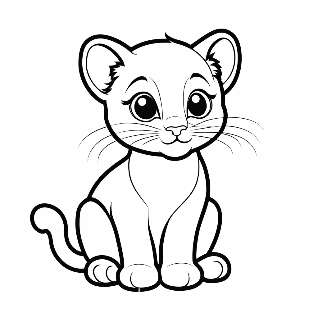 Baby-Panther-Coloring-Page-Black-and-White-Simple-Line-Art