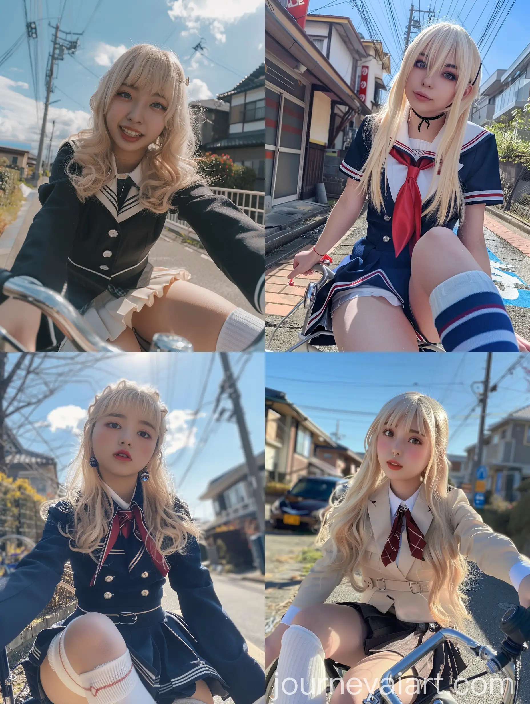 Young-American-Influencer-in-School-Uniform-on-Bicycle-Selfie