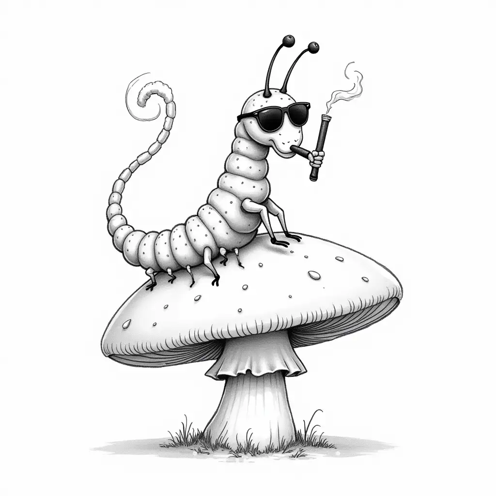 Charismatic-Caterpillar-on-Mushroom-with-Hookah-and-Smoke