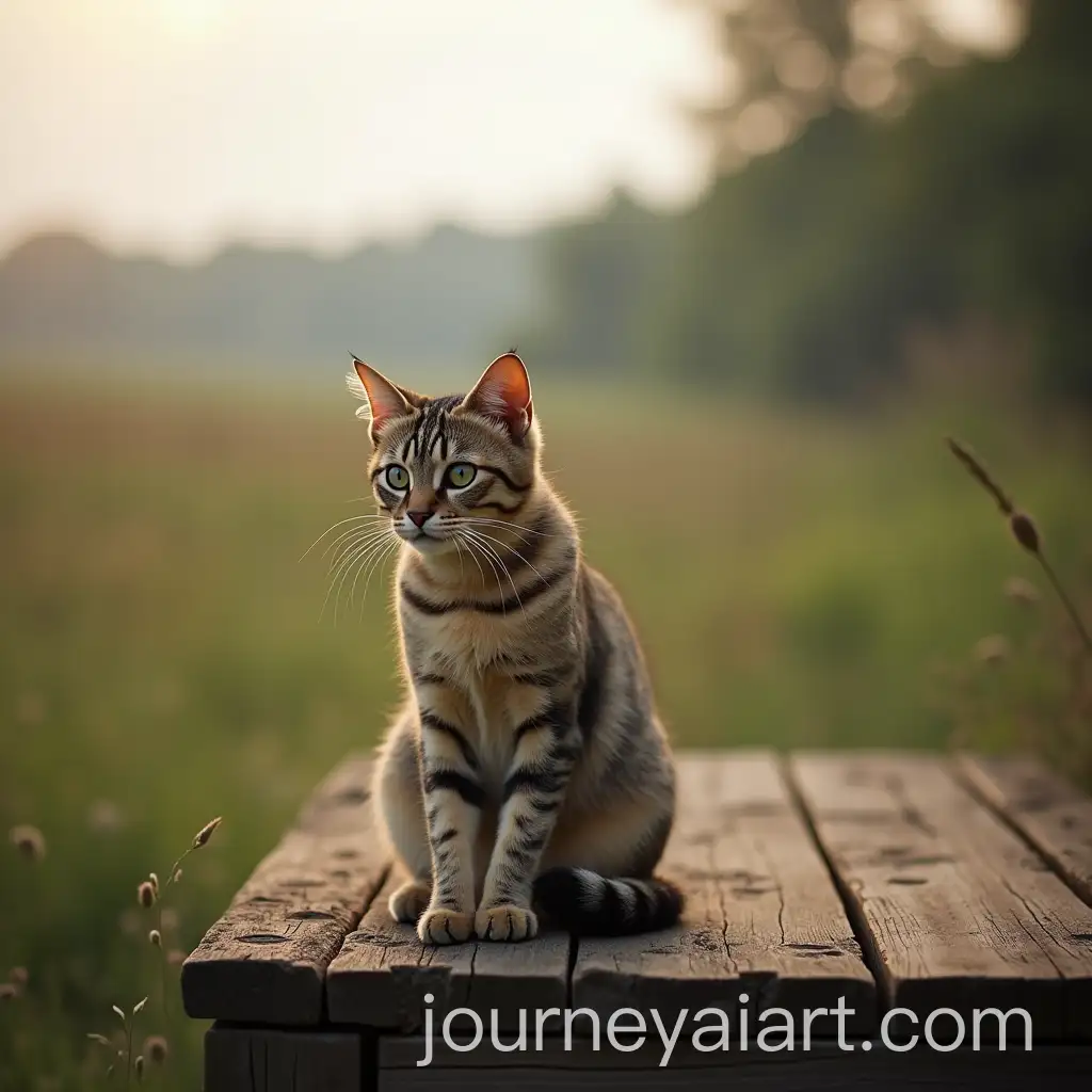 Cat-Sitting-on-a-Wooden-Table-in-the-Countryside