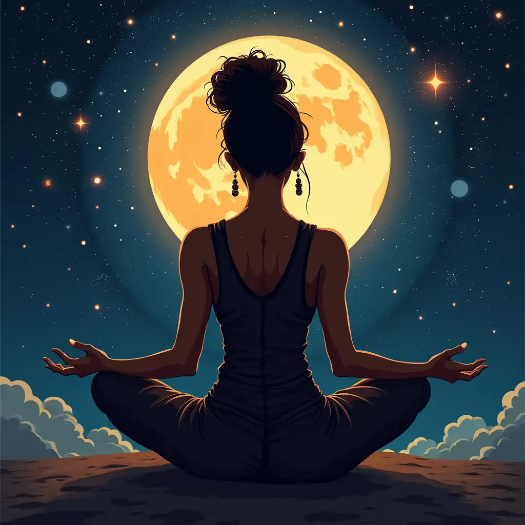 Black Woman Meditating Under Galaxy Sky