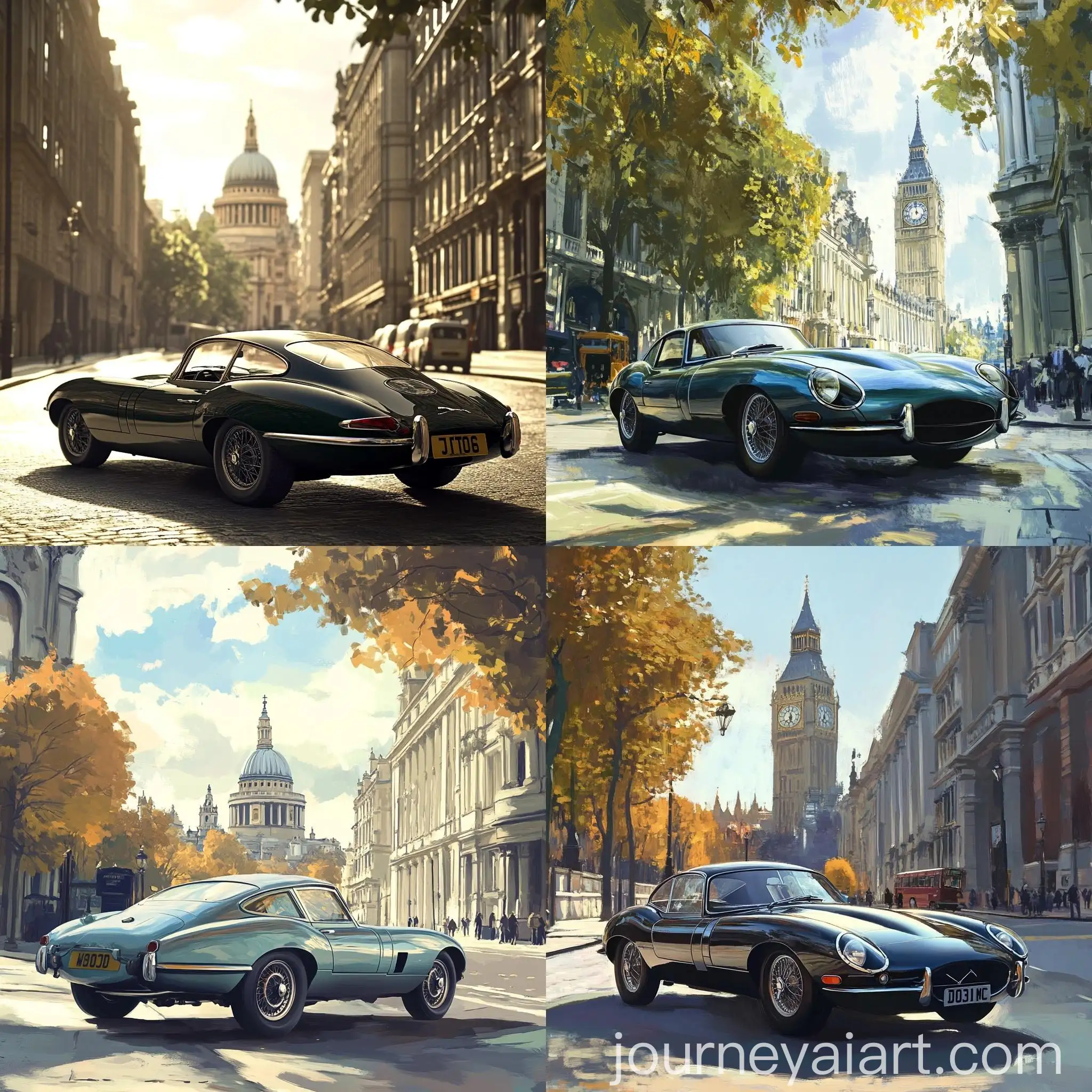 Classic-Jaguar-EType-Near-St-Pauls-Cathedral-on-a-Sunny-Day