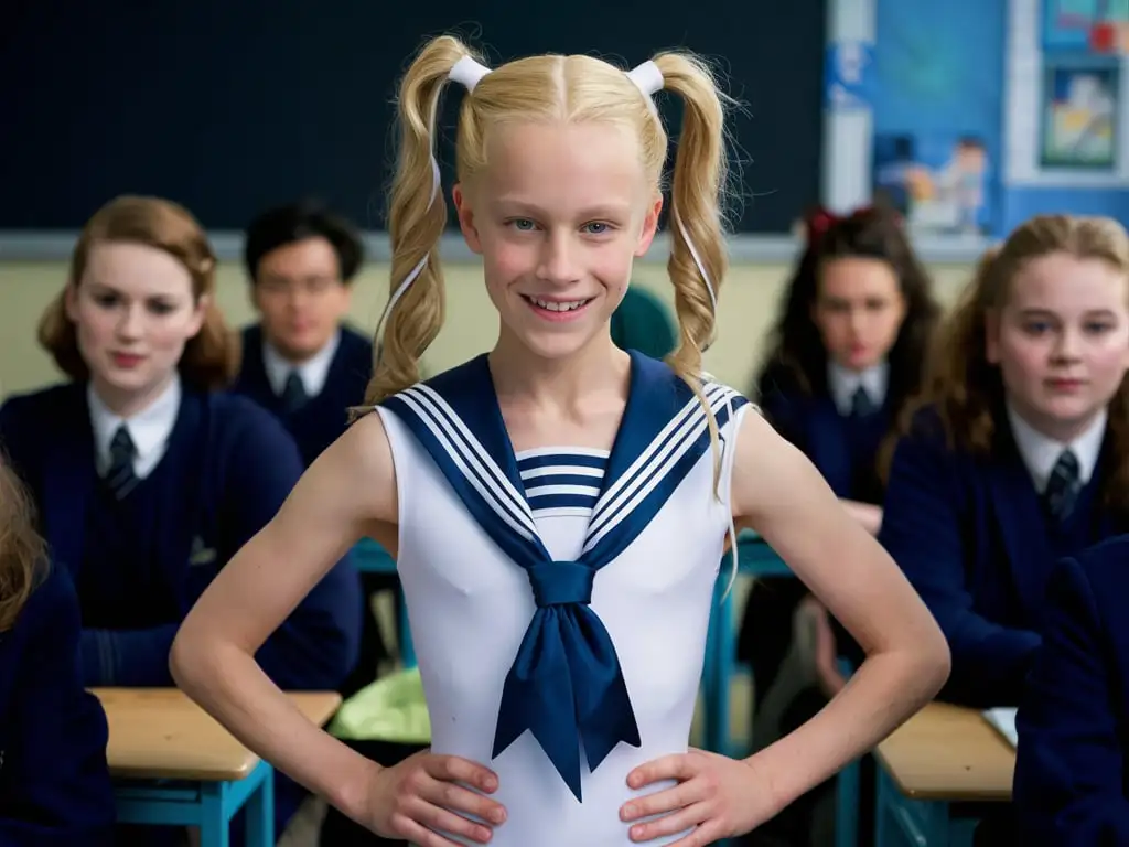 Cheerful-Blond-Boy-in-Sailor-Leotard-Smiling-in-Classroom-Setting