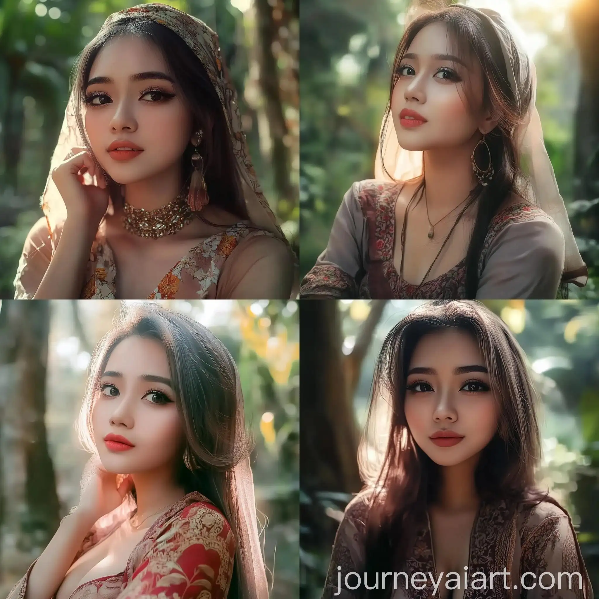 Sundanese-Woman-in-Traditional-Attire-Smiling-in-Forest-Light