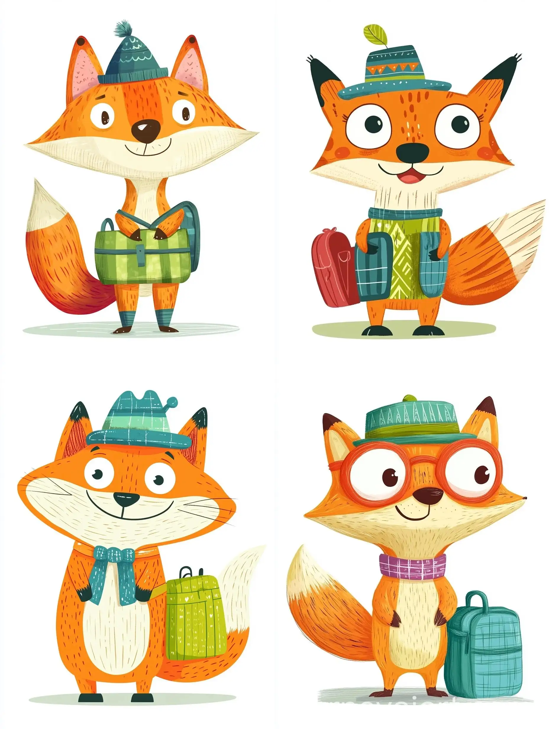 Cute-Fox-Character-with-Colorful-Hats-and-Funny-Expressions