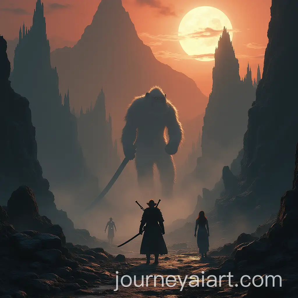 Gothic-Warrior-Battle-Scene-with-Monkey-and-Futuristic-Armor
