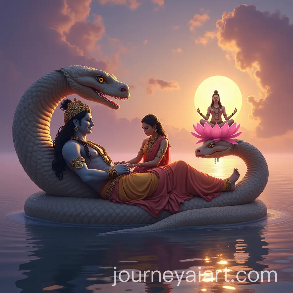 Lord-Vishnu-Reclining-on-Shesha-with-Goddess-Lakshmi-and-Lord-Brahma