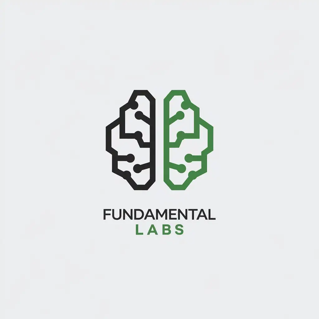 LOGO Design for Fundamental Labs Green Black Geometric Brain with Electrical Circuits for AI Technology