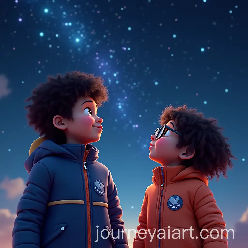 Children-in-Teknofest-Jackets-Gazing-at-a-Starry-Night-Sky