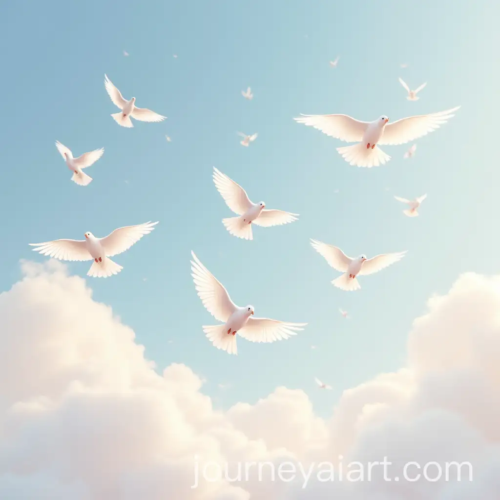 PixarStyle-Flock-of-Doves-Soaring-in-the-Sky