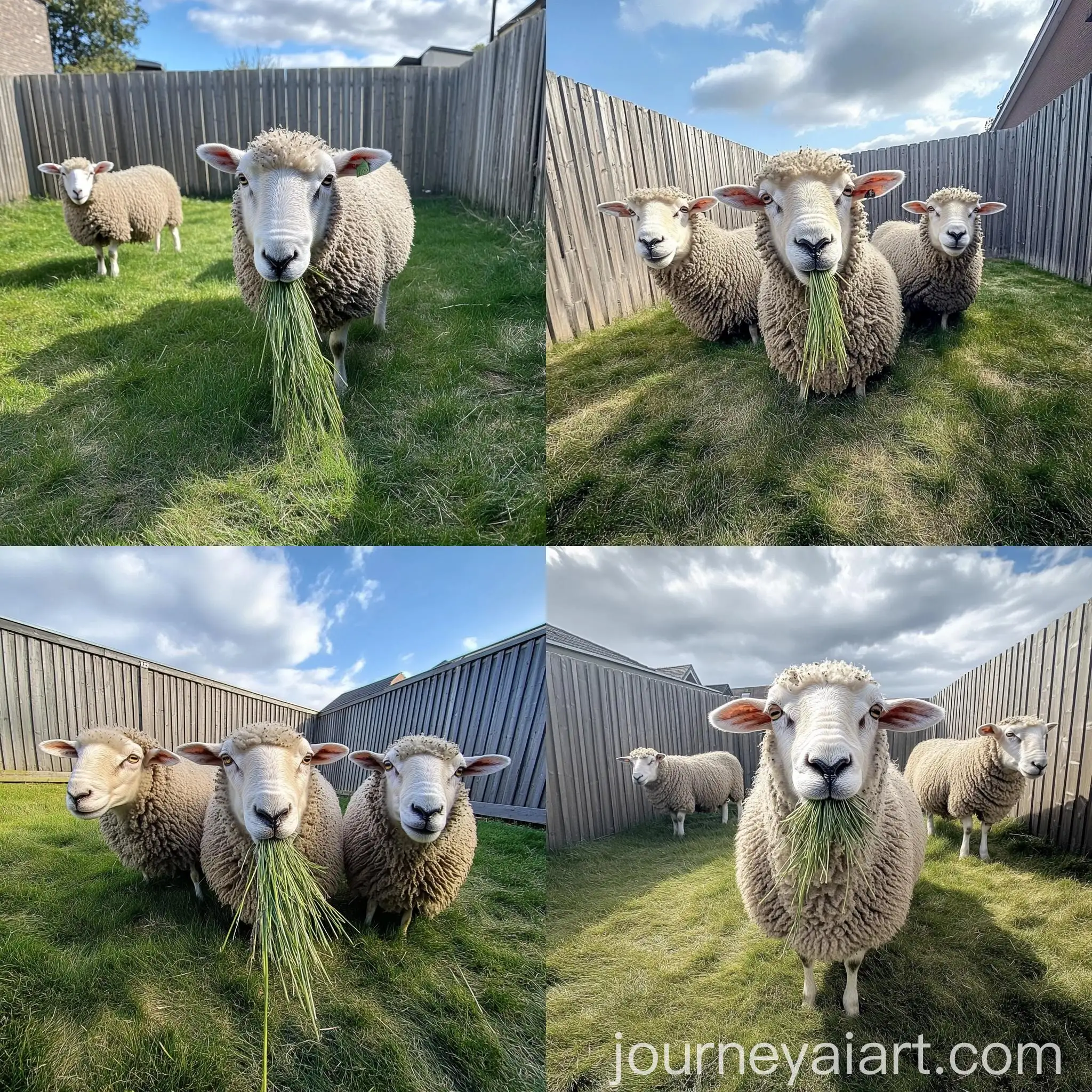 Three-Grazing-Sheep-with-Curious-Expression-and-Grass