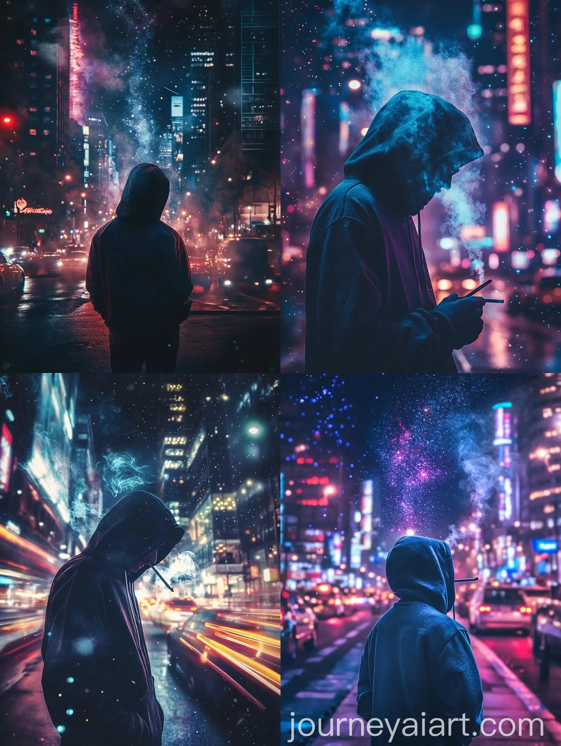 Urban-Night-Scene-Hip-Hop-Artist-in-Hoodie-Walking-Amid-City-Lights