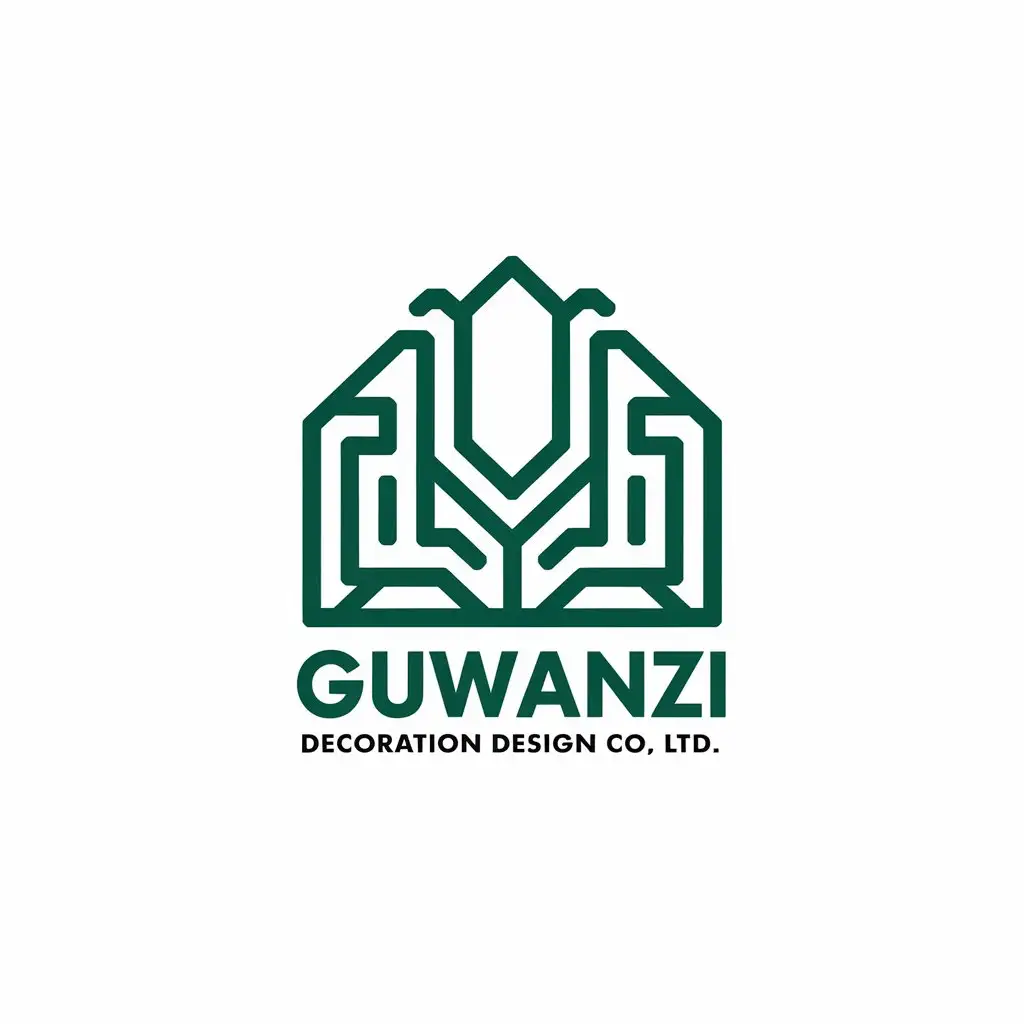 a vector logo design,with the text "Guwanzi Decoration Design Co., Ltd.", main symbol:house,Moderate,be used in decoration industry,clear background